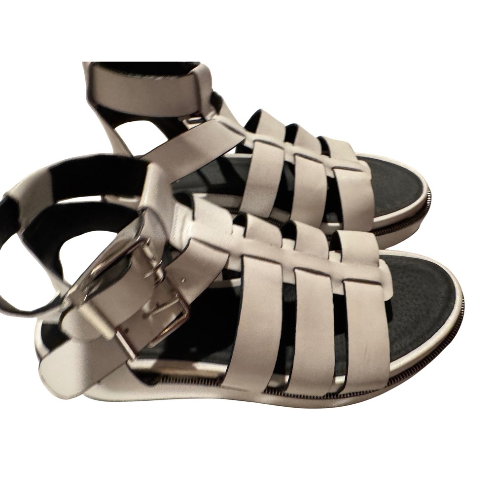 GB Gianni Bini White Leather Gladiator Platform Sandals Zipper Trim Size 8M
